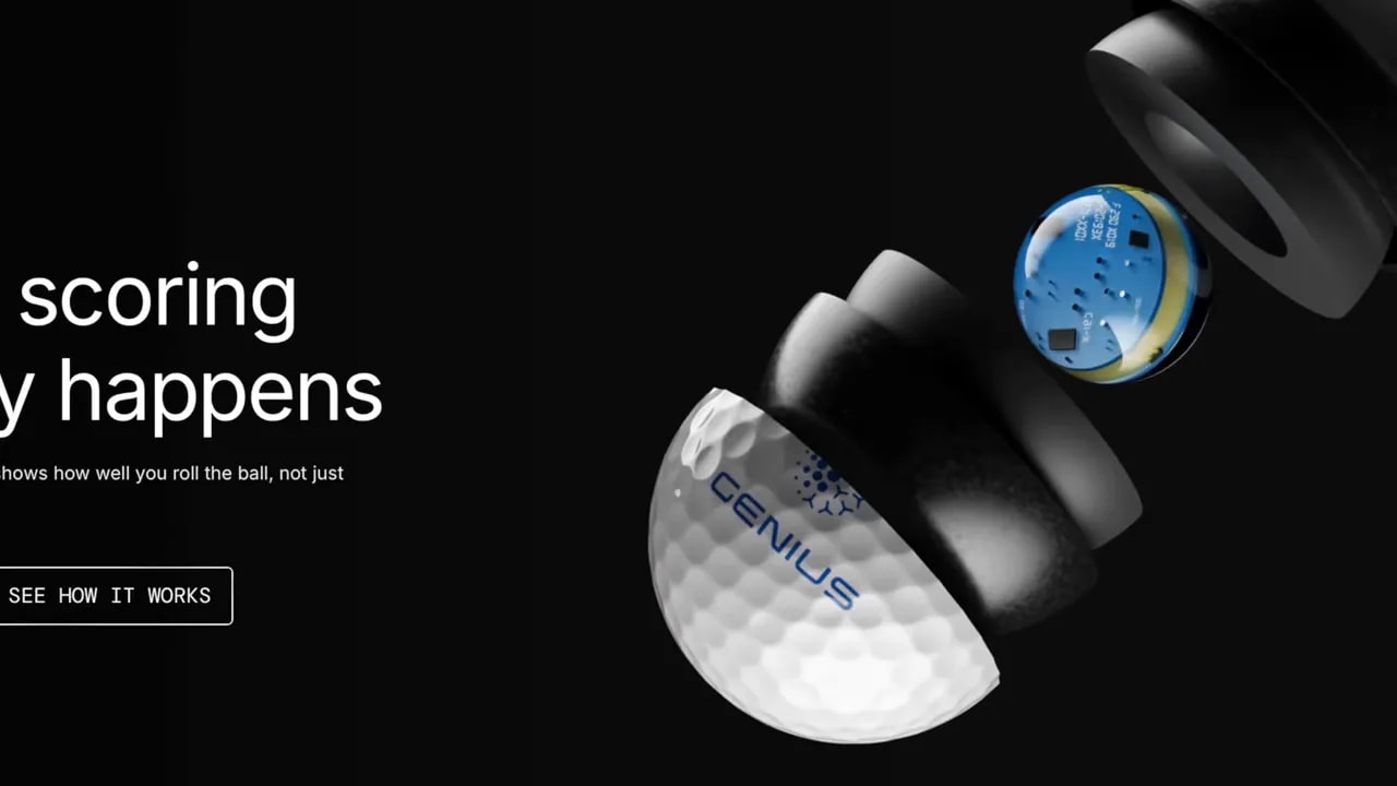 Explosionsgrafik des Genius Putting-Balls, Innenleben und Sensor sichtbar