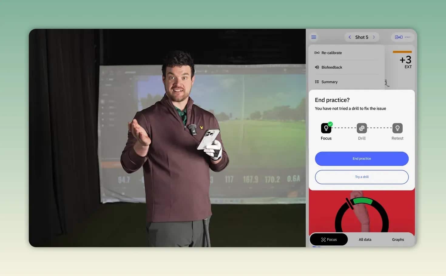 HackMotion App zeigt das Trainingsschema Focus, Drill und Retest beim Drill-Retest-Prinzip