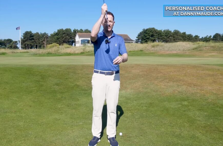Golfer hält einen Schläger senkrecht vor sich und demonstriert die offene Schlagfläche
